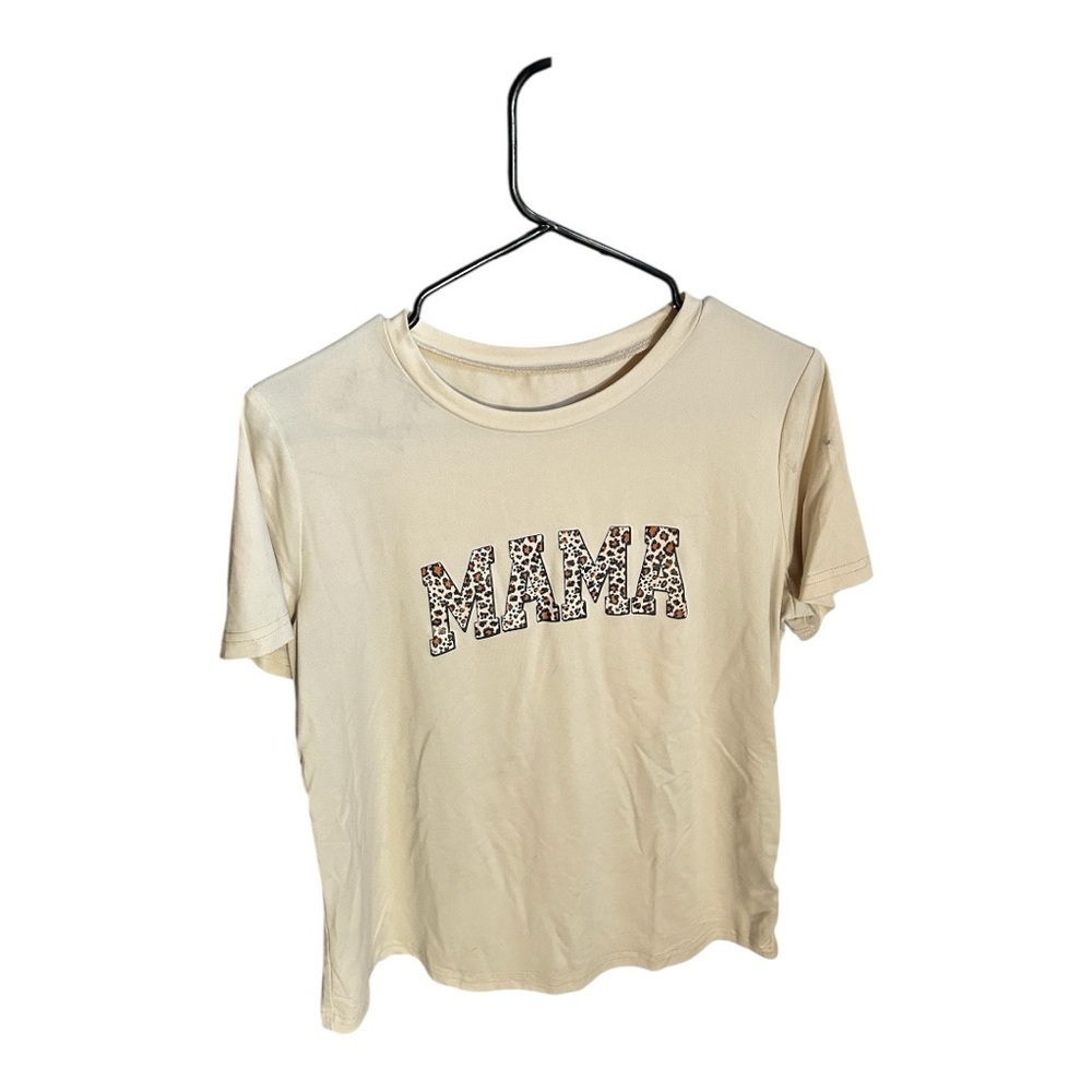 SHEIN Cream Short Sleeve Tee with Animal Print